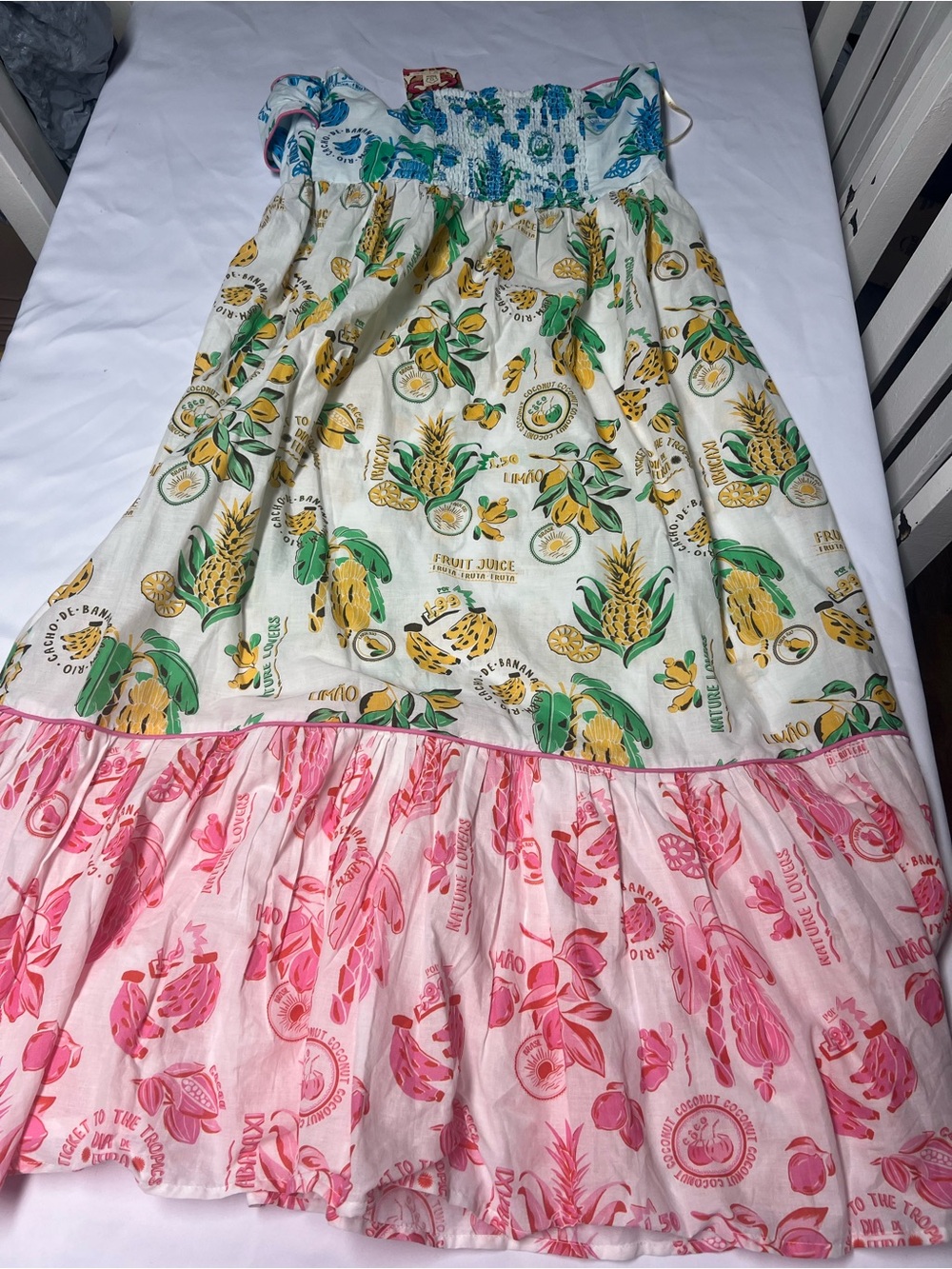 FARM RIO Dress Women XL Paradise Midi Tie Straps Tiered Orange Floral Lemon NWT - Picture 2 of 5